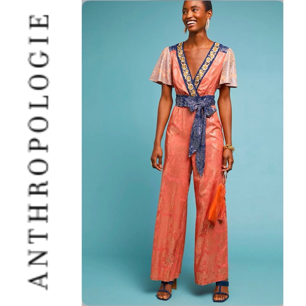 Anthropologie Akemi + Kin Sofia metallic jumpsuit